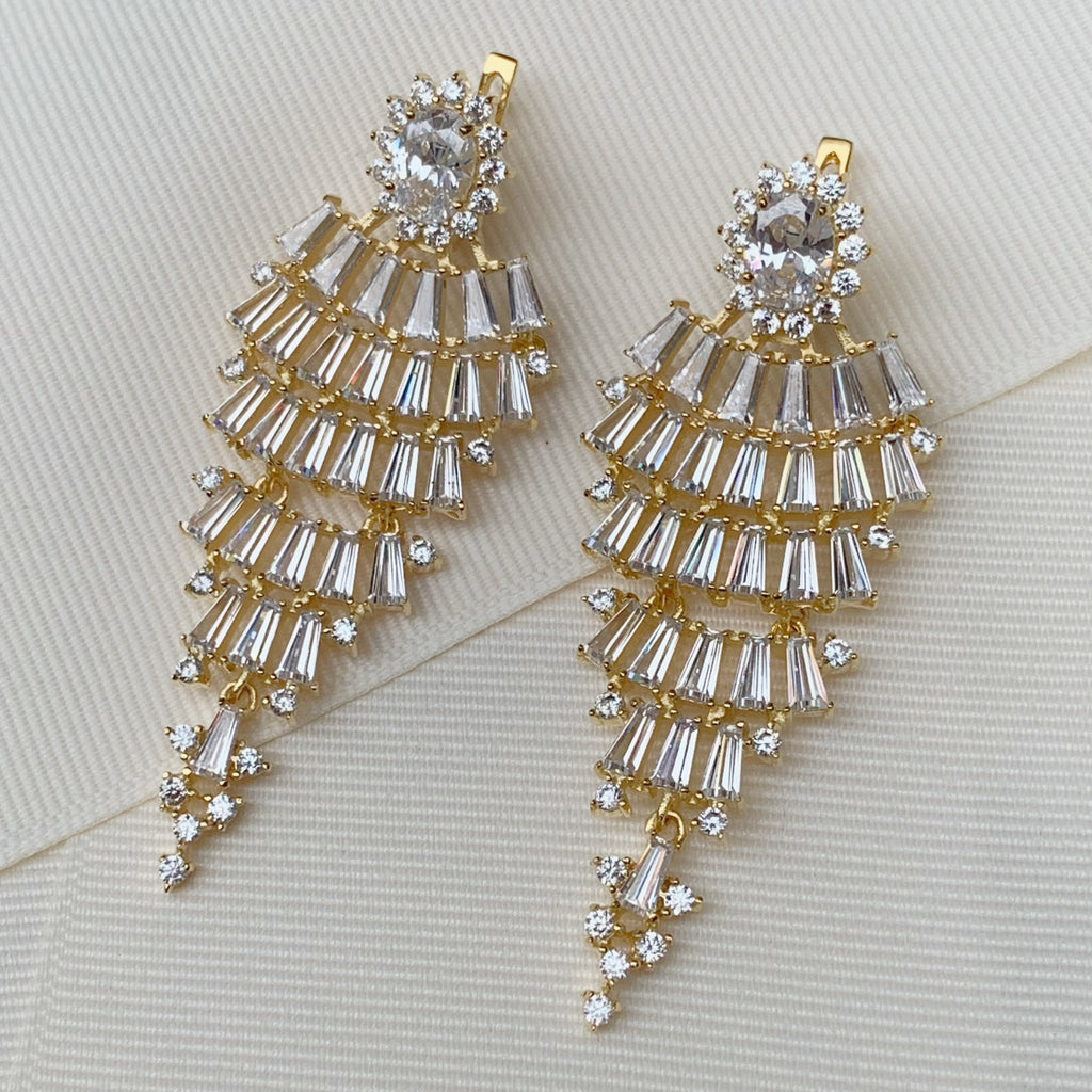 Hermosos Aretes Largos en Plata Dorada 87-AR-L36A75