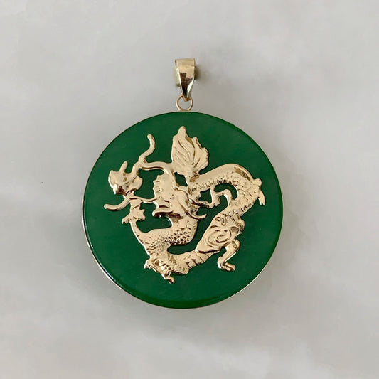 Dije Dragon Chino de Jade Dyed Oro Amarillo 14K DI-14-06-L89