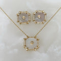Cadena con Dije Octágono y Aretes en Madre Perla y Plata Dorada  22-CD-AR-L15A25-L17A50