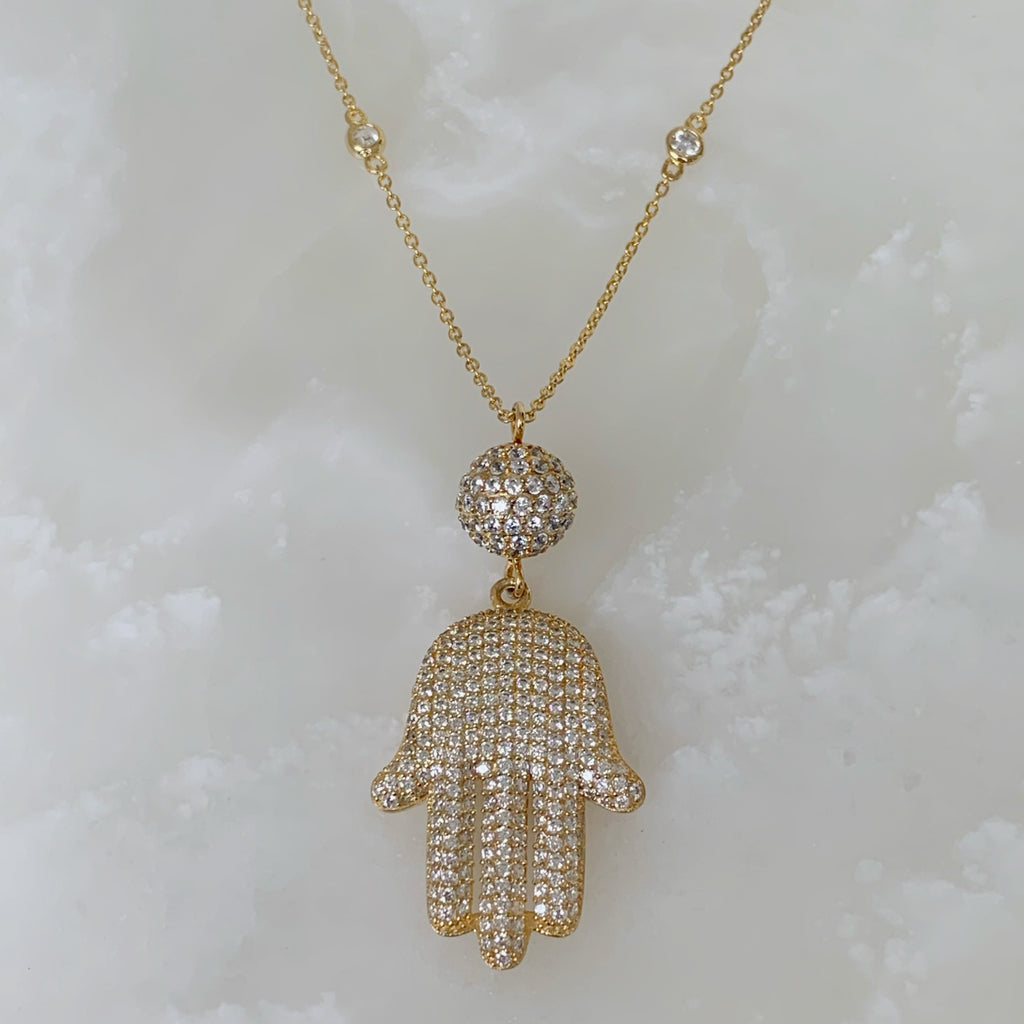 Cadena con Dije de Hamsa en Plata Dorada 48-PCE-L44A75