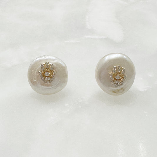 Aretes de Perla Natural y Plata Dorada 117-AR-L15A50