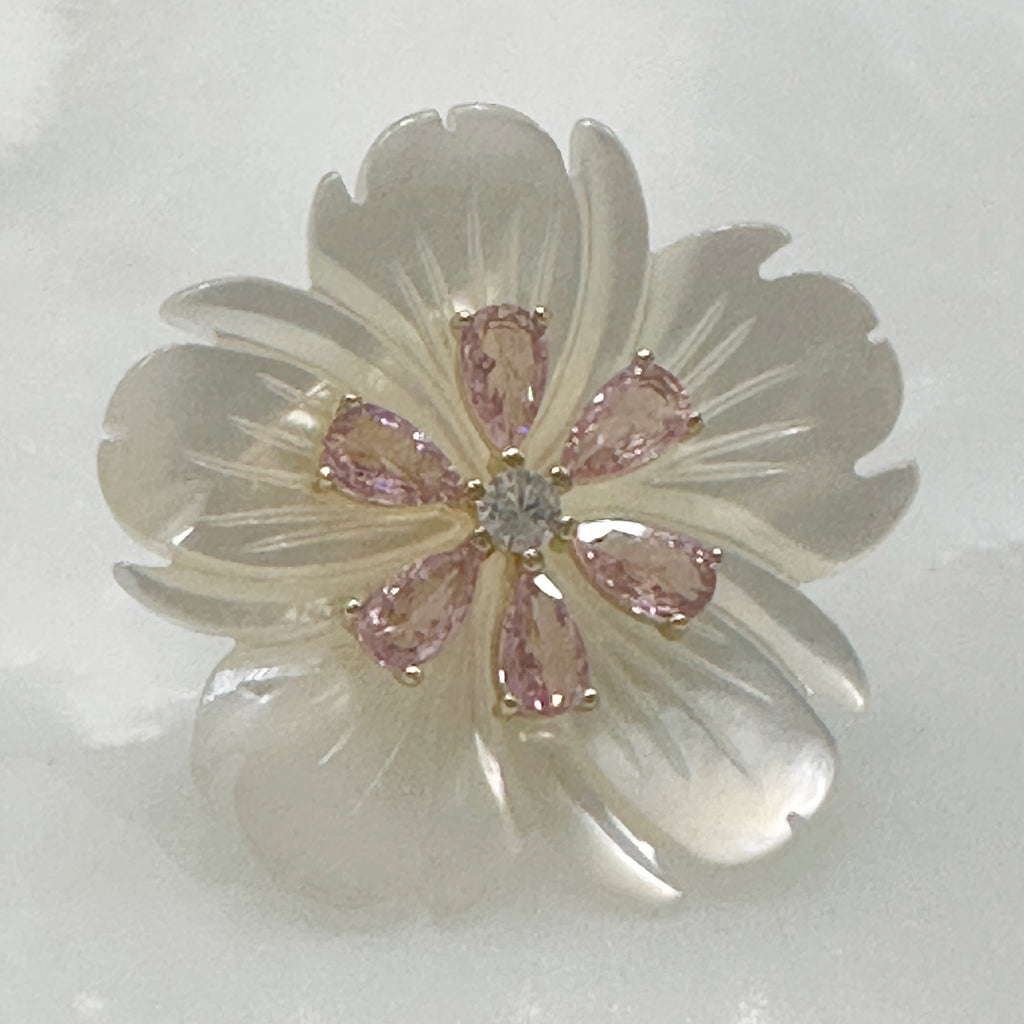 Aretes de Flor de Madre Perla y Plata Dorada 115-AR-L26A50
