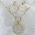 Hermoso Juego de Cadena con Dije y Aretes en Madre Perla y Plata Dorada 67-CD-AR-L39-L39A25