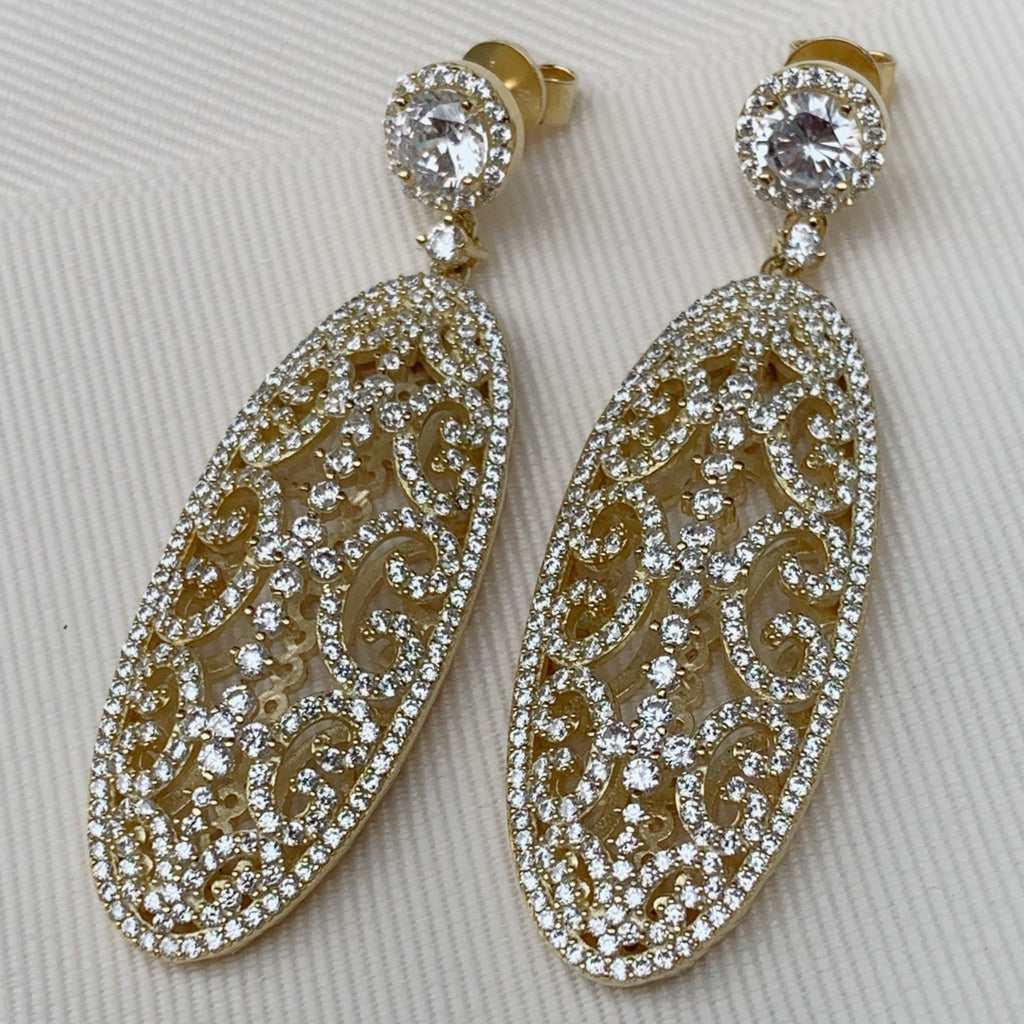 Exclusivos Aretes Largos en Plata Dorada Modelo 86-AR-L61A00