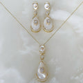 Exclusivo Juego de Cadena con Dije y Aretes en Madre Perla y Plata Dorada 65-CD-AR-L40A50-L26A50