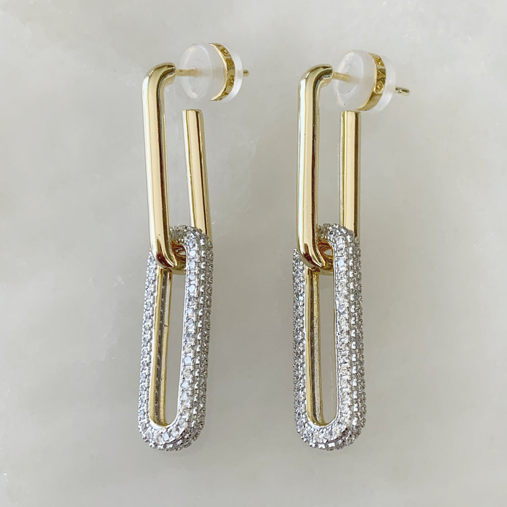 Aretes Colgantes en Pavé de Plata Dorada 35-AR-L29