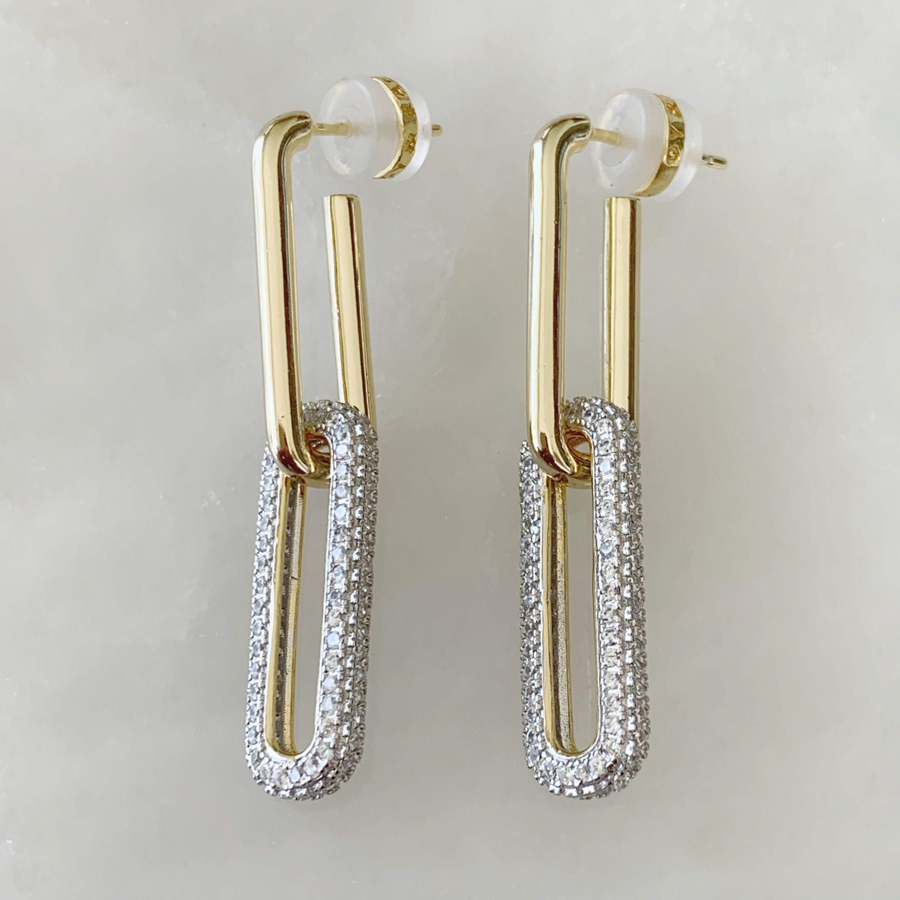 Aretes Colgantes en Pavé de Plata Dorada 35-AR-L29