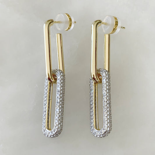 Aretes Colgantes en Pavé de Plata Dorada 35-AR-L29