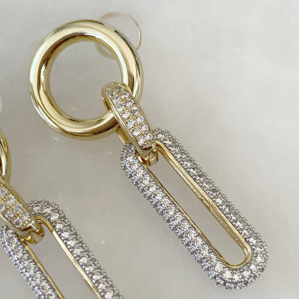 Aretes Colgantes en Pavé de Plata Dorada 34-AR-L41