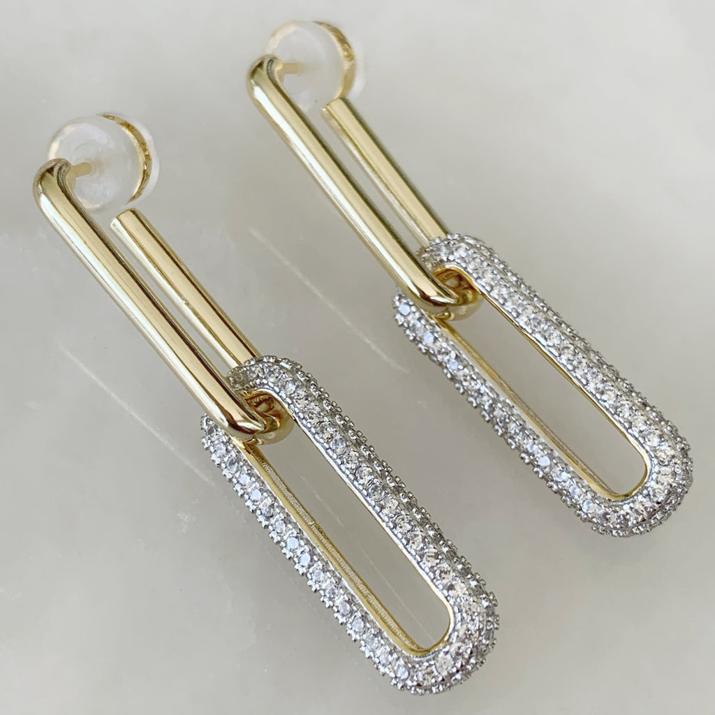 Aretes Colgantes en Pavé de Plata Dorada 35-AR-L29