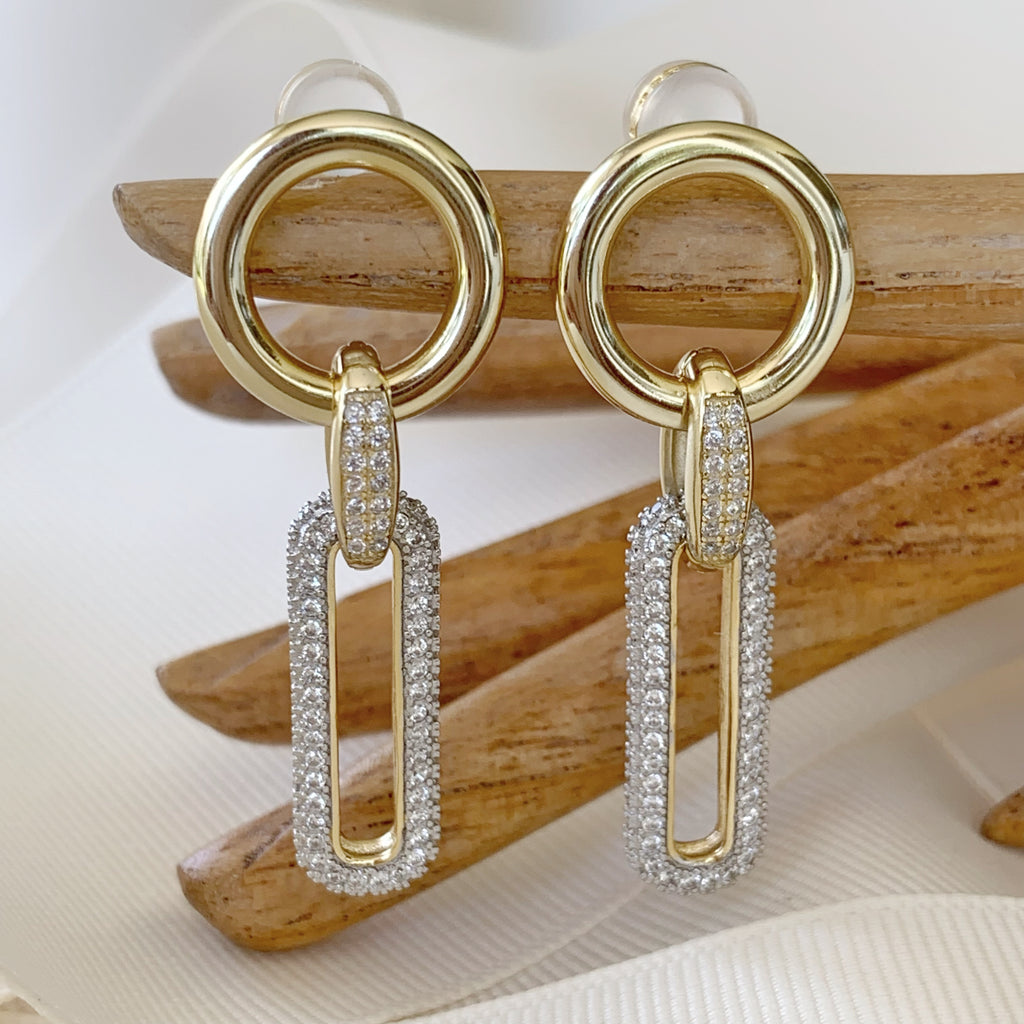 Aretes Colgantes en Pavé de Plata Dorada 34-AR-L41