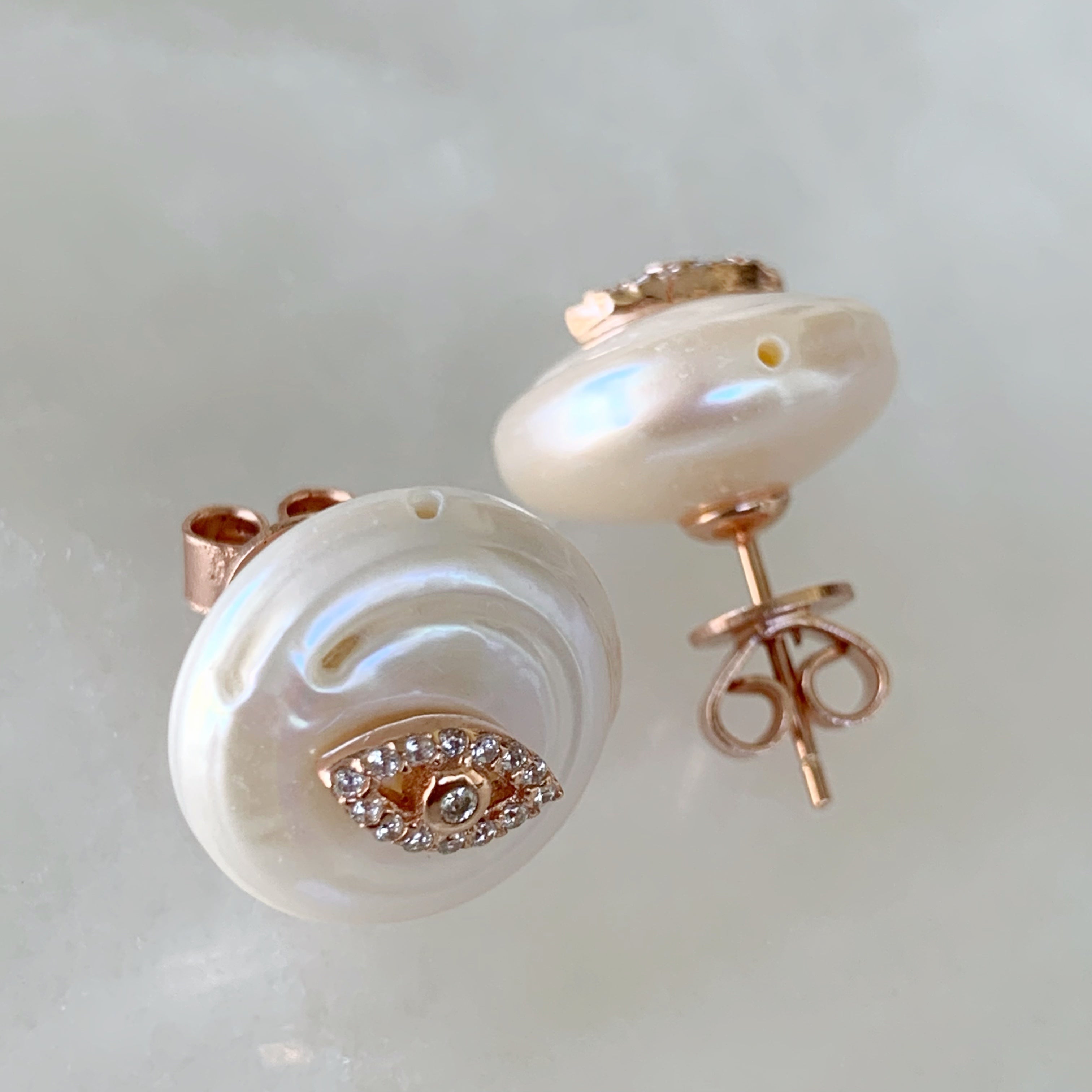 Aretes Evil Eye de Perla y Plata Rosa 03-AR-L17