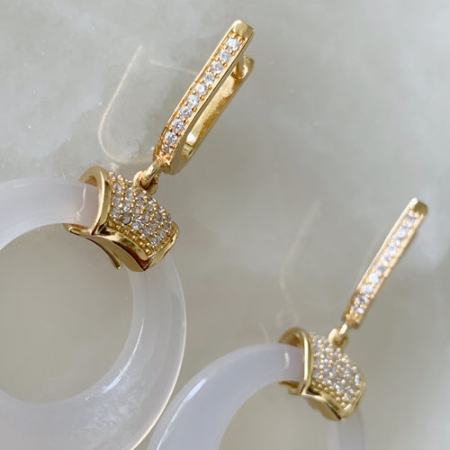 Aretes Colgantes en Madre Perla y Plata Dorada 29-AR-L23