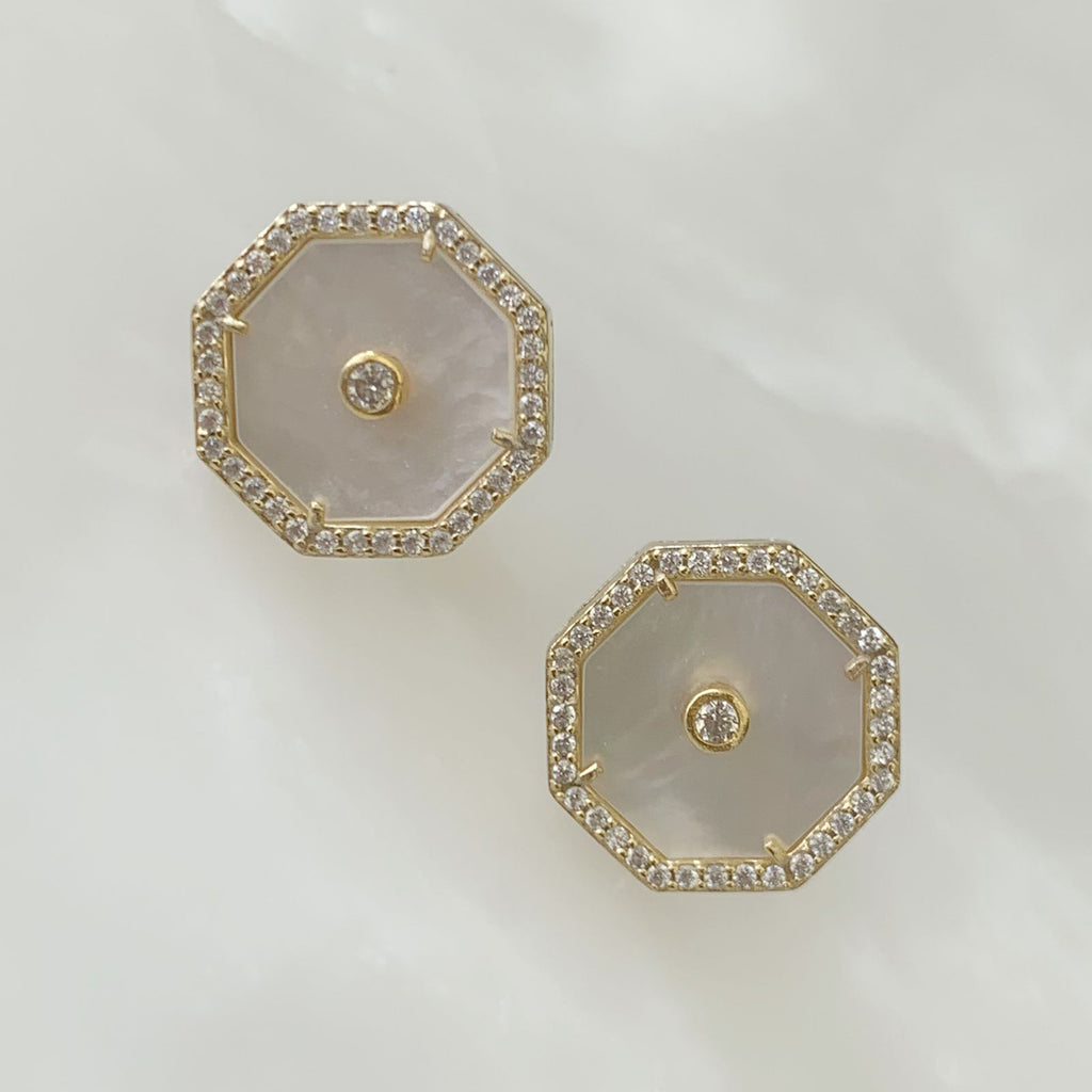 Aretes Octágono en Madre Perla y Plata Dorada 16-AR-L17