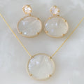 Juego de Cadena Dije y Aretes en Madre Perla con Plata Dorada 27-CD-AR-L19-L35