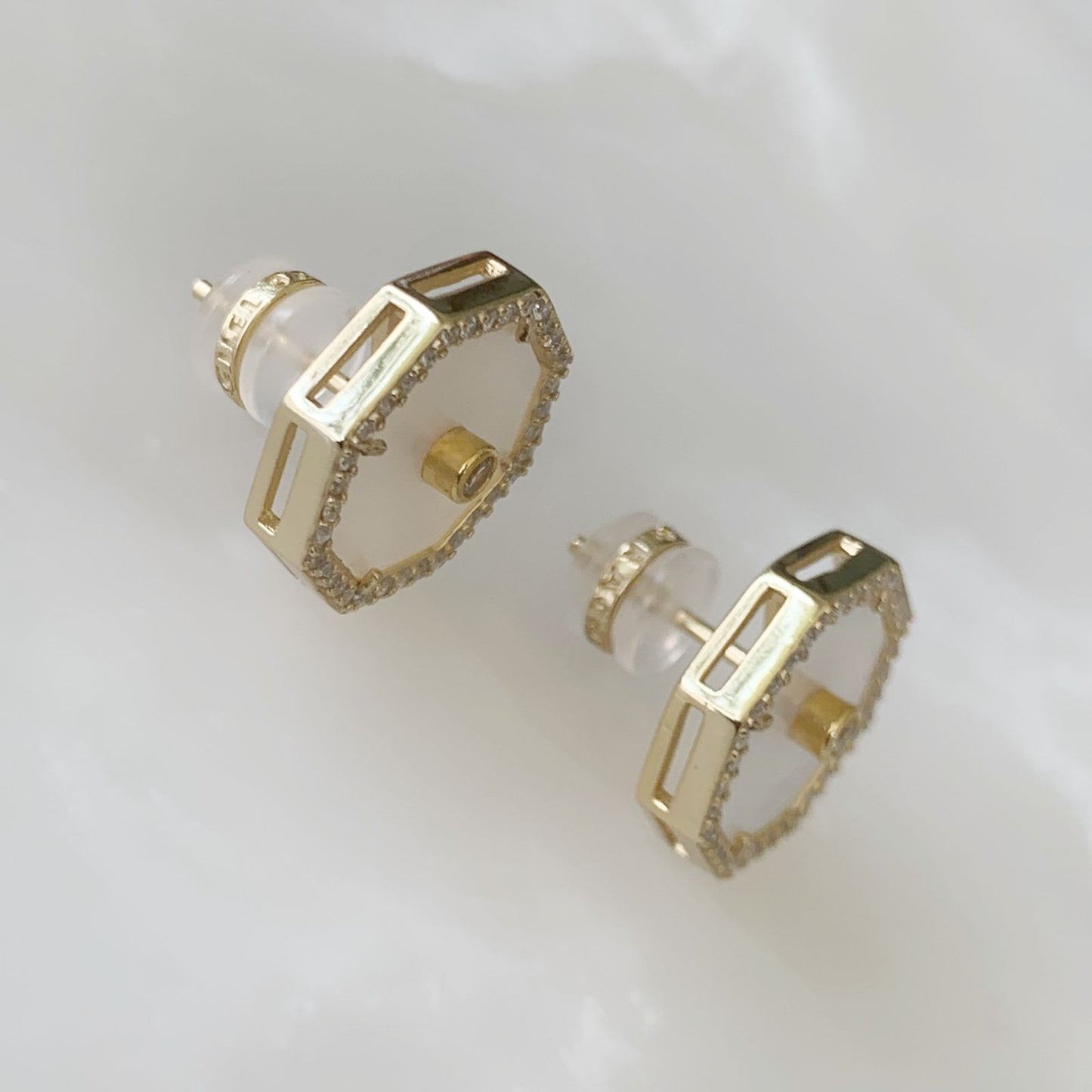 Aretes Octágono en Madre Perla y Plata Dorada 16-AR-L17