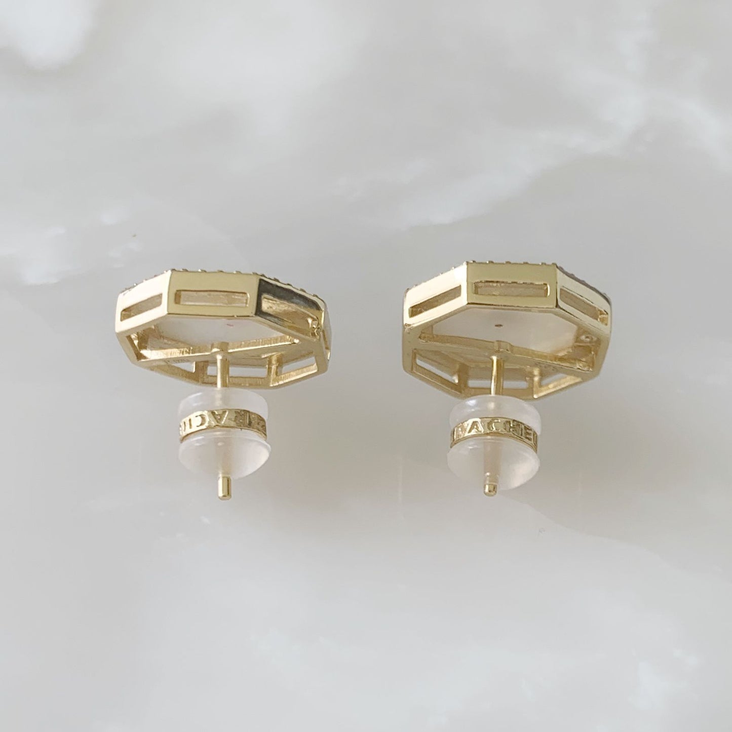 Aretes Octágono en Madre Perla y Plata Dorada 16-AR-L17
