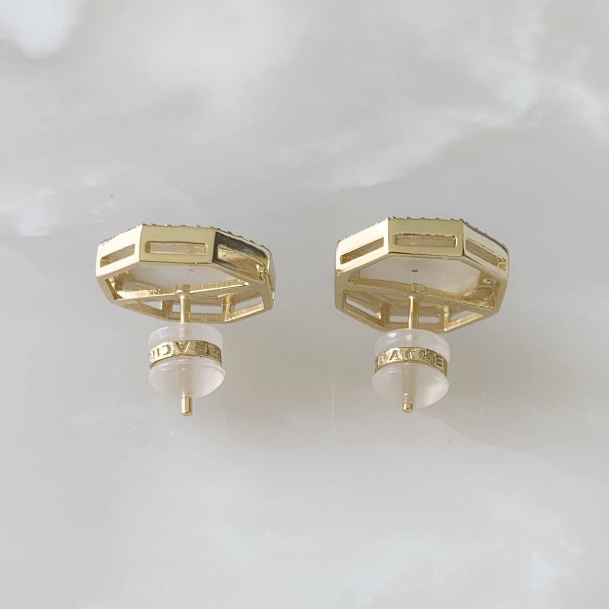 Aretes Octágono en Madre Perla y Plata Dorada 16-AR-L17