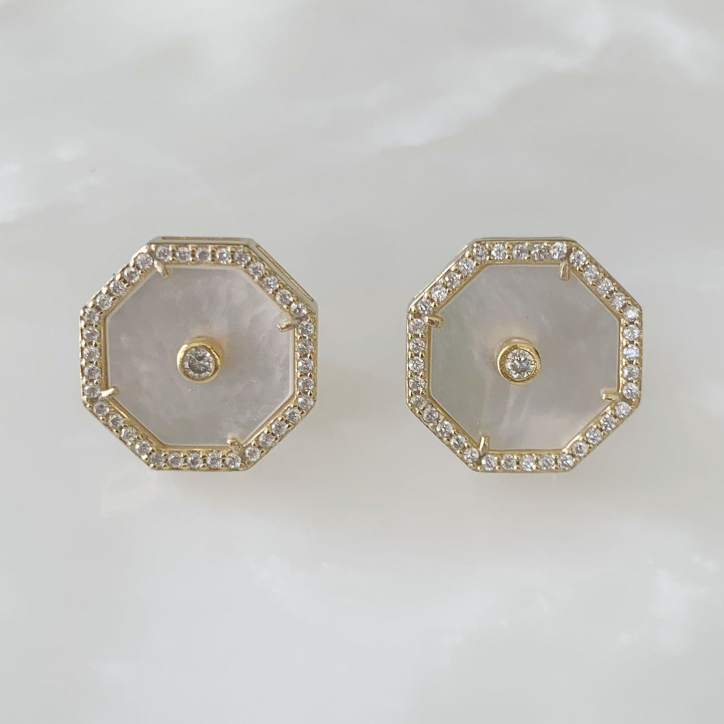 Aretes Octágono en Madre Perla y Plata Dorada 16-AR-L17