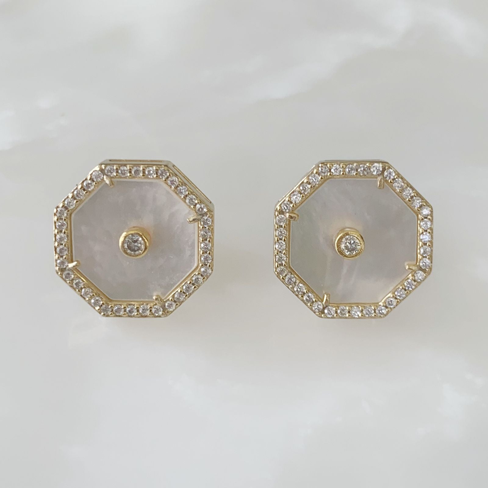 Aretes Octágono en Madre Perla y Plata Dorada 16-AR-L17