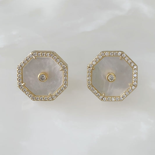 Aretes Octágono en Madre Perla y Plata Dorada 16-AR-L17