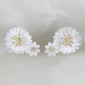 Aretes Colgantes de Flor en Madre Perla y Plata Dorada  04-AR-L22A25